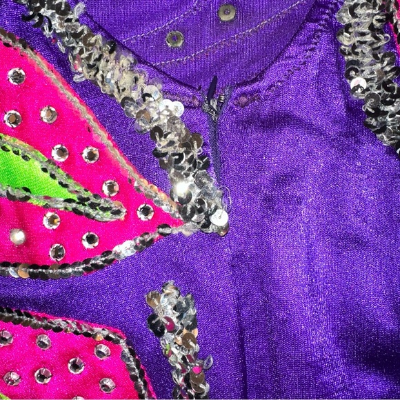 Purple/Pink/Lime Green Leotard Majorette/Rhythmic gymnastics/Ice Skating costume - Picture 11 of 11